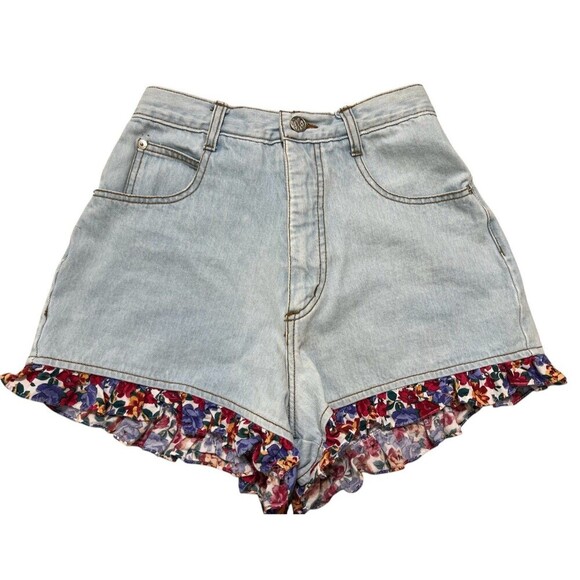 Concepts & Designs Vintage 90s High Waisted Sz 9  Mom Ruffle Denim Shorts 24 x 3 - Picture 1 of 5